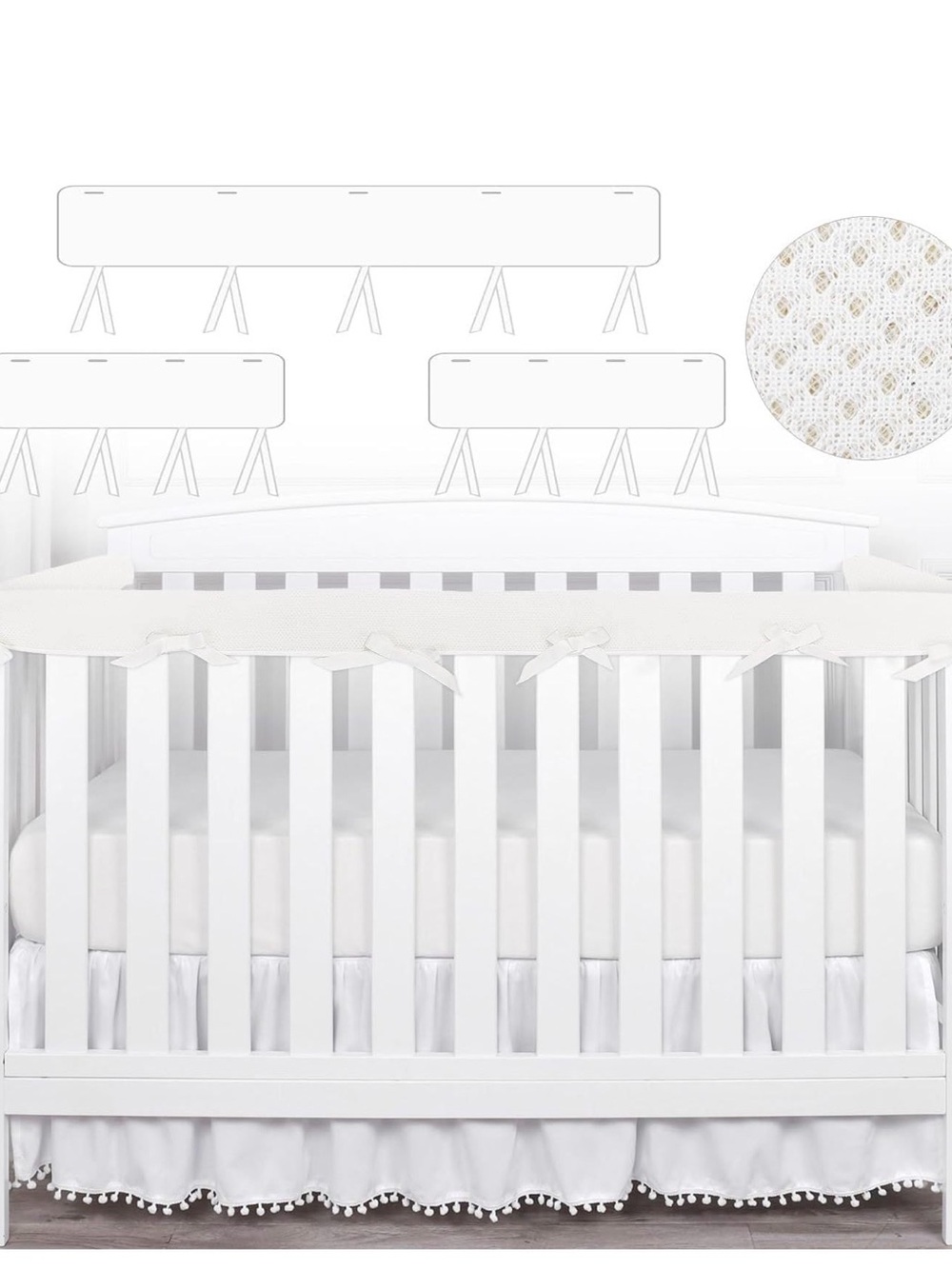 BNIP White Crib Rail Cover Set